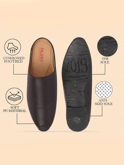 Shop Men Black Back Open Classic Design Textured Slip-On Ethnic Juttis and Mojaris Online.