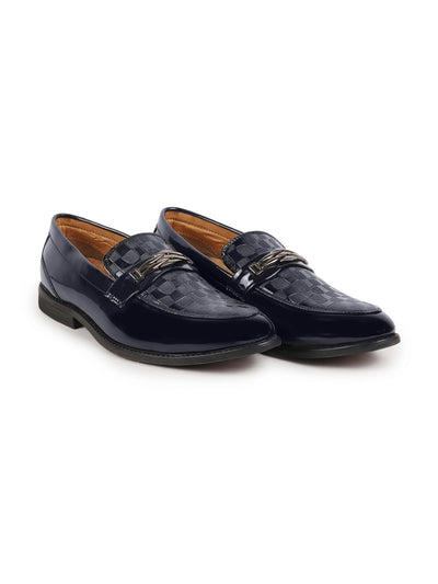 Men Blue Casual Patent Leather Slip-On Loafers