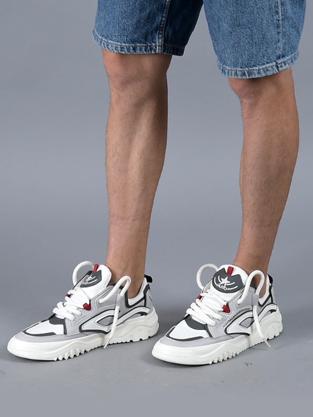 men grey colorblocked mid top chunky lace up sneaker shoes