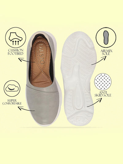 Women Grey Outdoor Fashion Stitched Design Slip On Shoes