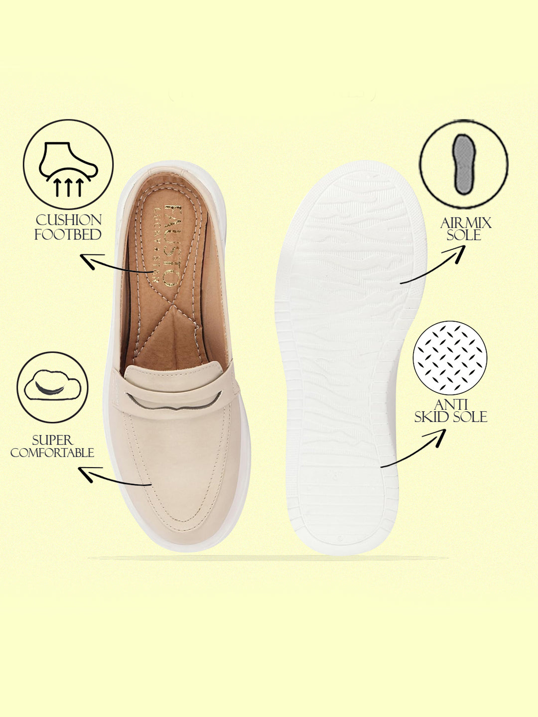 Shop Women Cream Outdoor Fashion Stitched Design Strap Open Back Platform Heel Slip On Casual Shoes Online.