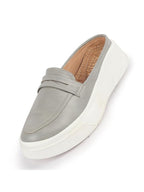 Women Grey Outdoor Fashion Stitched Design Strap Open Back Platform Heel Slip On Casual Shoes