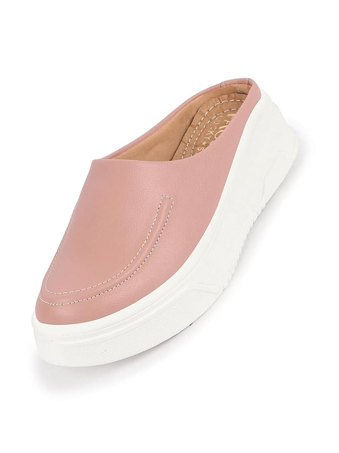Women Pink Outdoor Fashion Stitched Design Open Back Platform Heel Slip On Casual Shoes