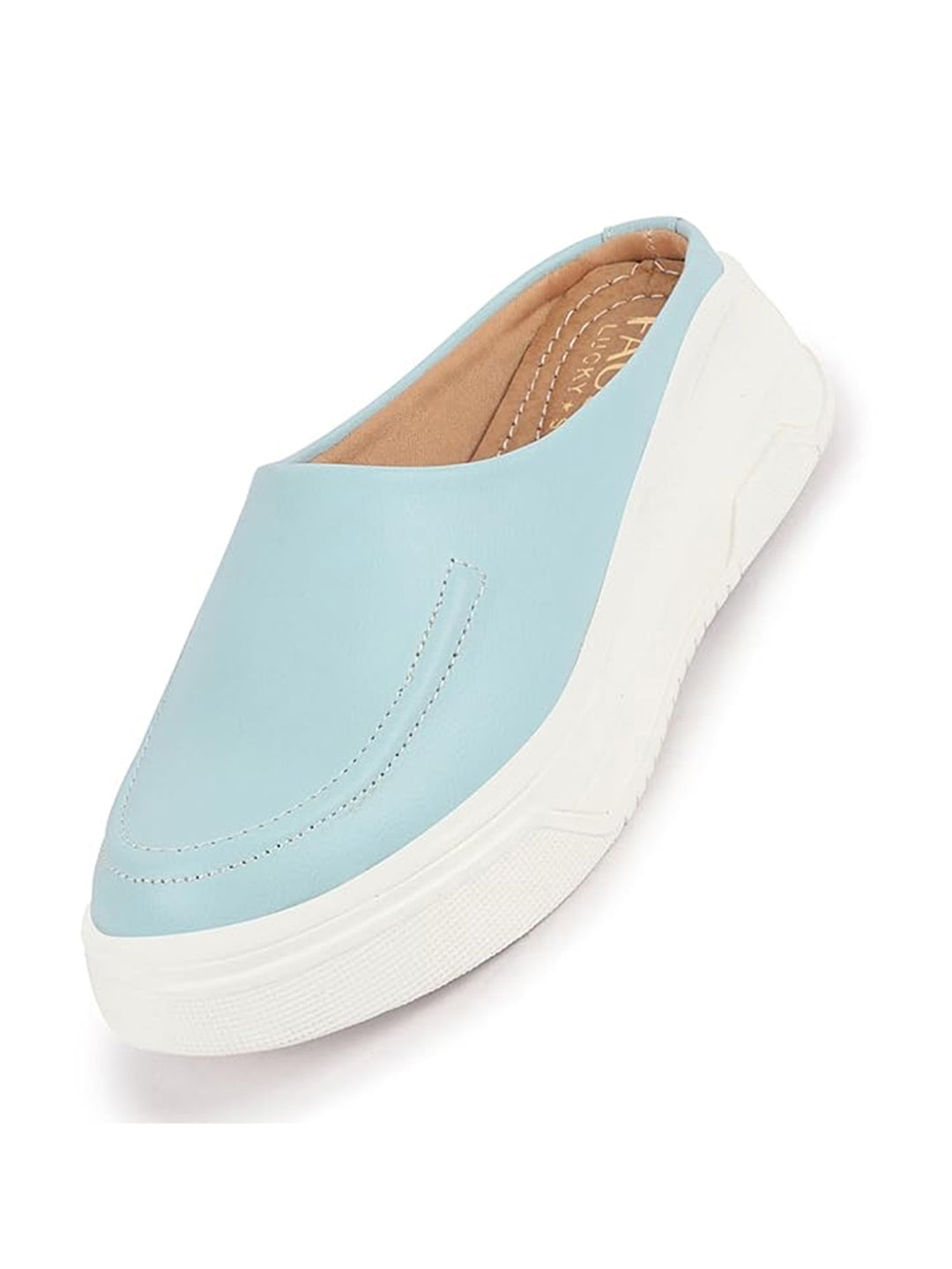 Women Sky Blue Outdoor Fashion Stitched Design Open Back Platform Heel Slip On Casual Shoes