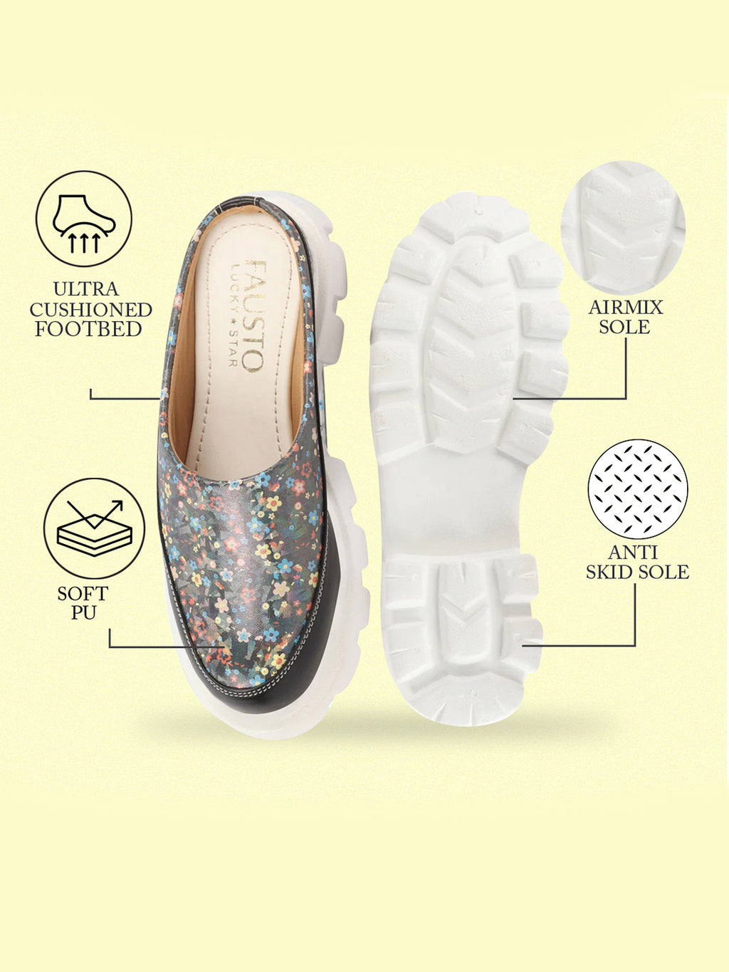 Shop Women Black Stiched Floral Print Back Open Height Enhancer Slip On Casual Shoes Online.