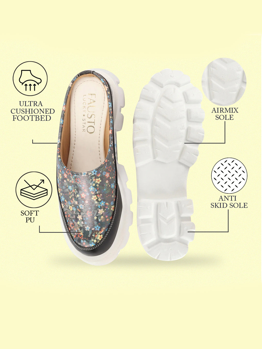 Shop Women Black Stiched Floral Print Back Open Height Enhancer Slip On Casual Shoes Online.
