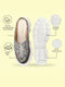 Women Black Stiched Floral Print Back Open Height Enhancer Slip On Casual Shoes