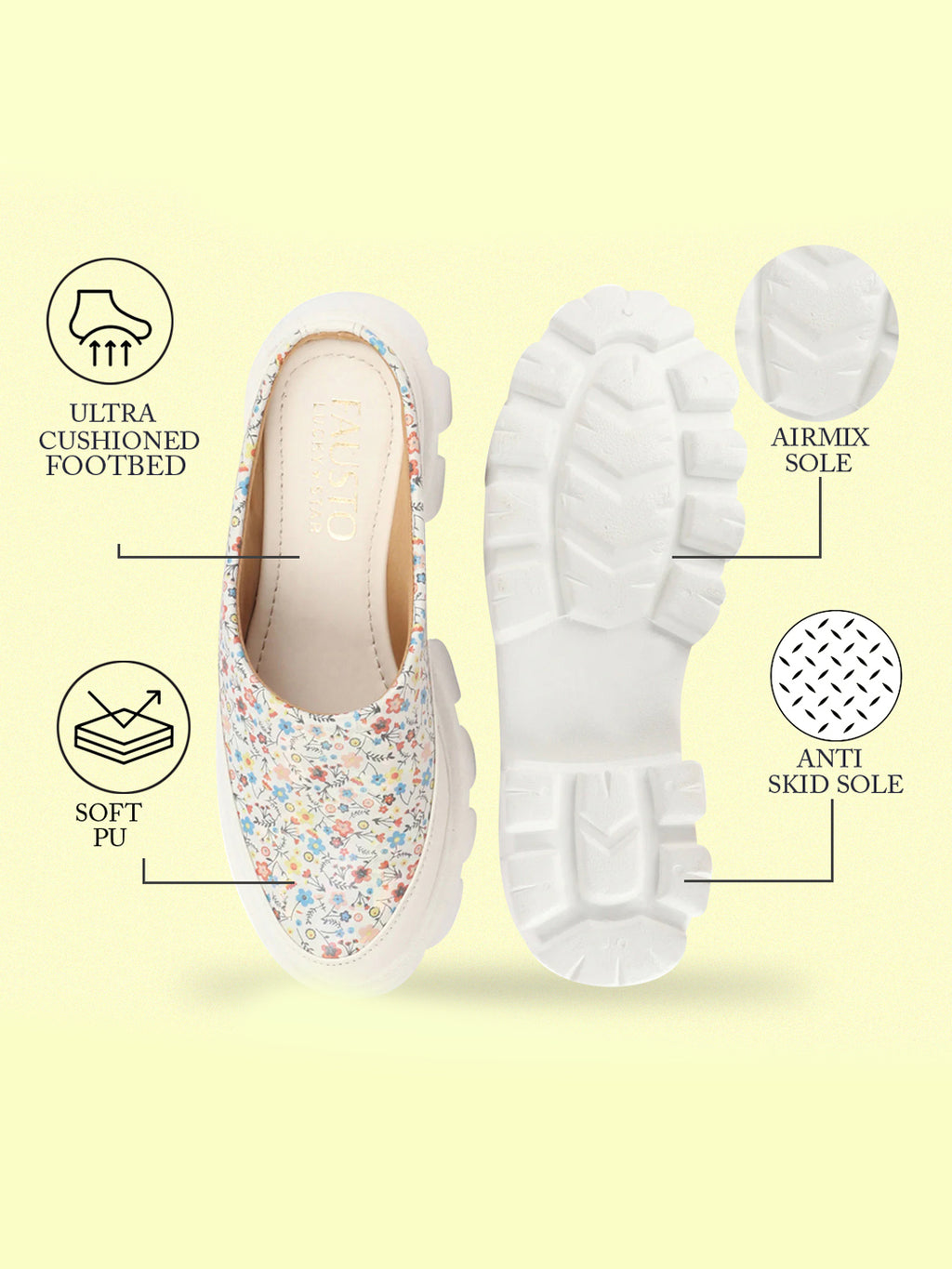 Women White Stiched Floral Print Back Open Height Enhancer Slip On Casual Shoes