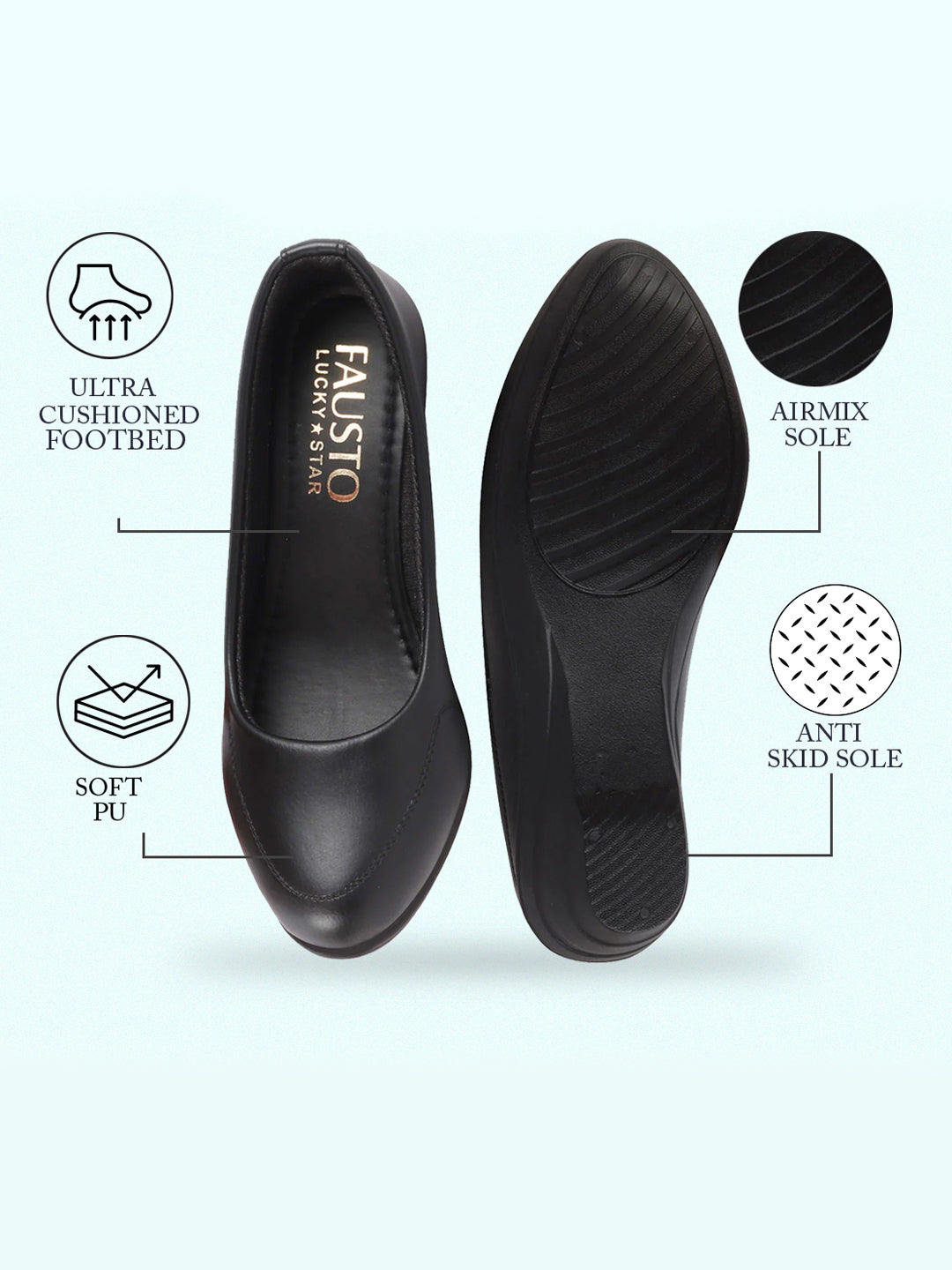 Shop Women Black Formal Platform Wedge Heel Slip On Ballerina Shoes Online.