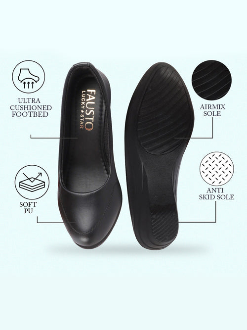 Shop Women Black Formal Platform Wedge Heel Slip On Ballerina Shoes Online.