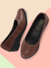 Women Brown Formal Platform Wedge Heel Slip On Ballerina Shoes