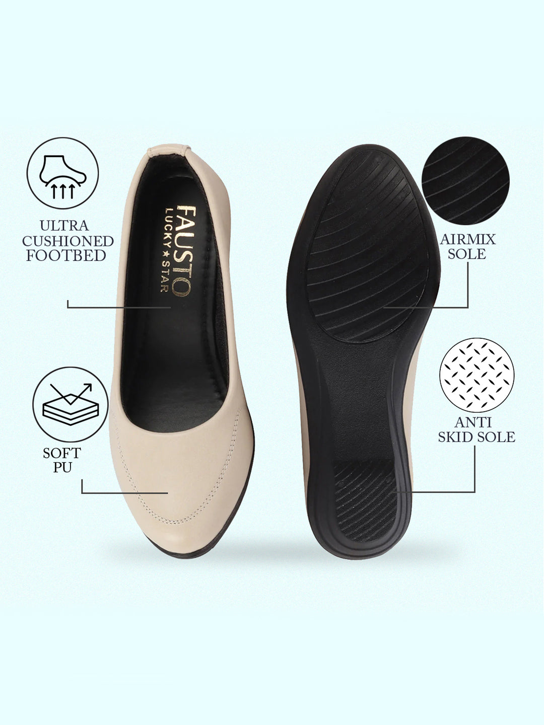 Shop Women Cream Formal Platform Wedge Heel Slip On Ballerina Shoes Online.