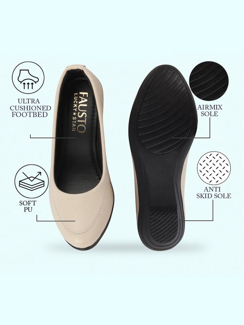 Shop Women Cream Formal Platform Wedge Heel Slip On Ballerina Shoes Online.