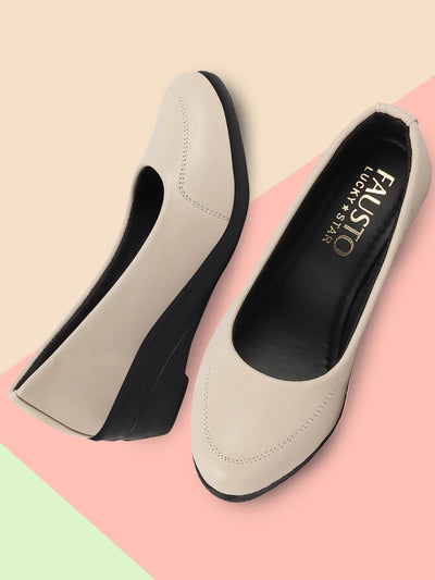 Shop Women s Cream Formal Platform Heel Ballerina Shoes Online