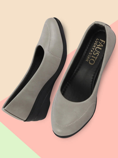 Shop Women Grey Formal Platform Wedge Heel Slip On Ballerina Shoes Online.