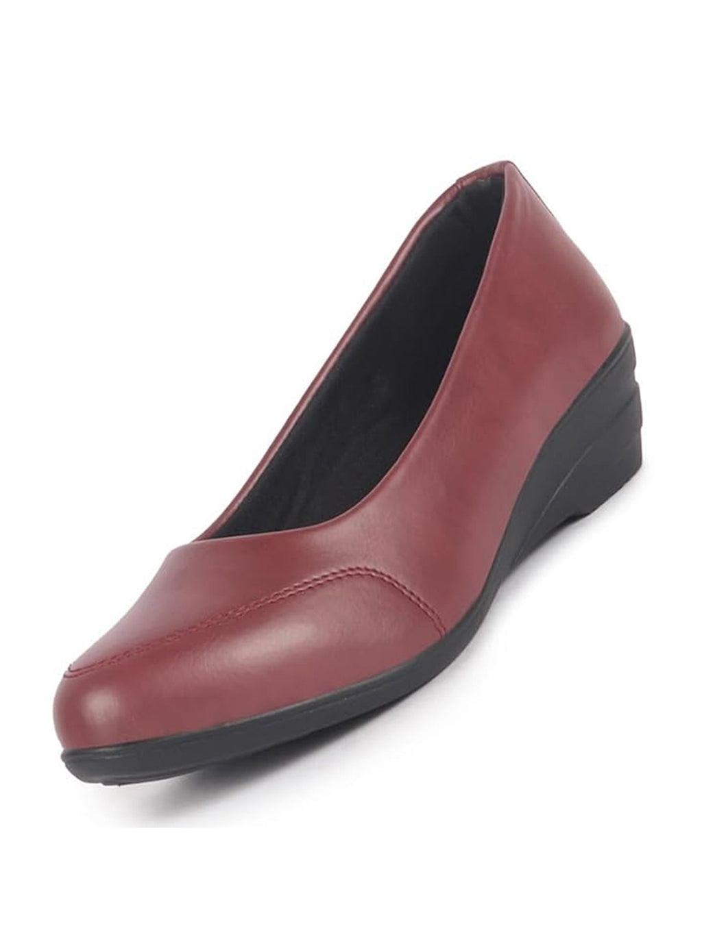 Women Maroon Formal Platform Wedge Heel Slip On Ballerina Shoes