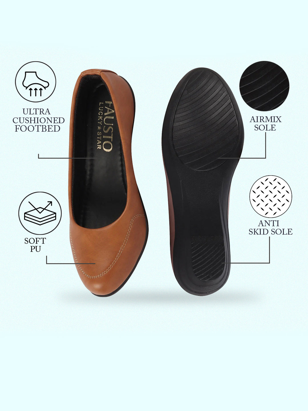 Shop Women Tan Formal Platform Wedge Heel Slip On Ballerina Shoes Online.