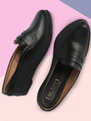 Women Black Formal Back Open Platform Wedge Heel Slip On Loafer Shoes