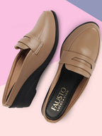 Shop Women Cream Formal Back Open Platform Wedge Heel Slip On Loafer Shoes Online.