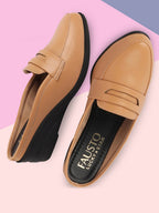 Shop Women Tan Formal Back Open Platform Wedge Heel Slip On Loafer Shoes Online.