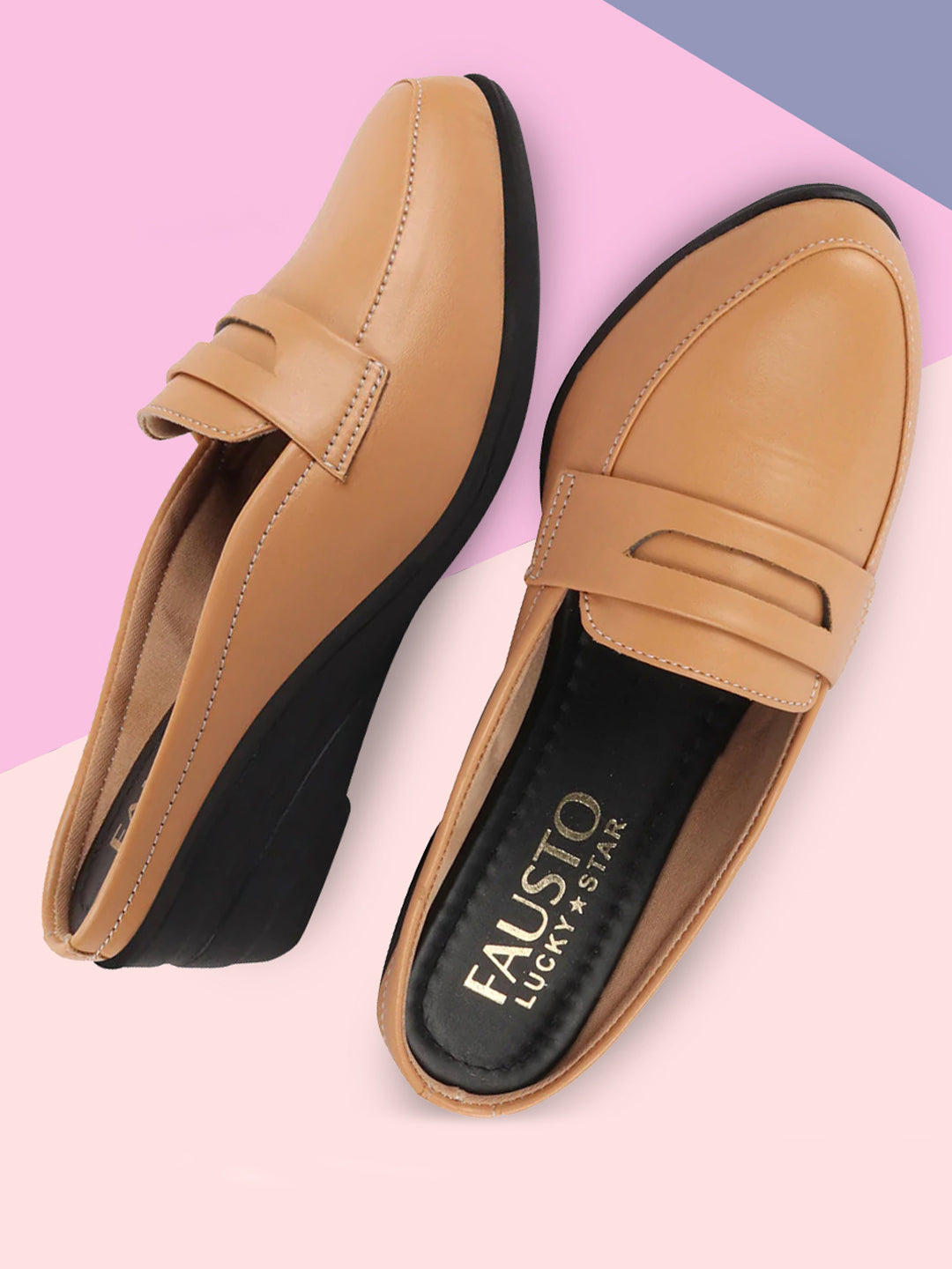 Shop Women Tan Formal Back Open Platform Wedge Heel Slip On Loafer Shoes Online.
