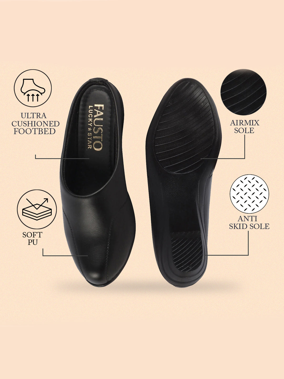 Shop Women Black Formal Back Open Platform Wedge Heel Slip On Mule Shoes Online.