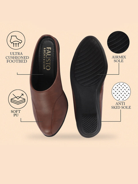 Shop Women Brown Formal Back Open Platform Wedge Heel Slip On Mule Shoes Online.