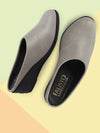 Women Grey Formal Back Open Platform Wedge Heel Slip On Mule Shoes