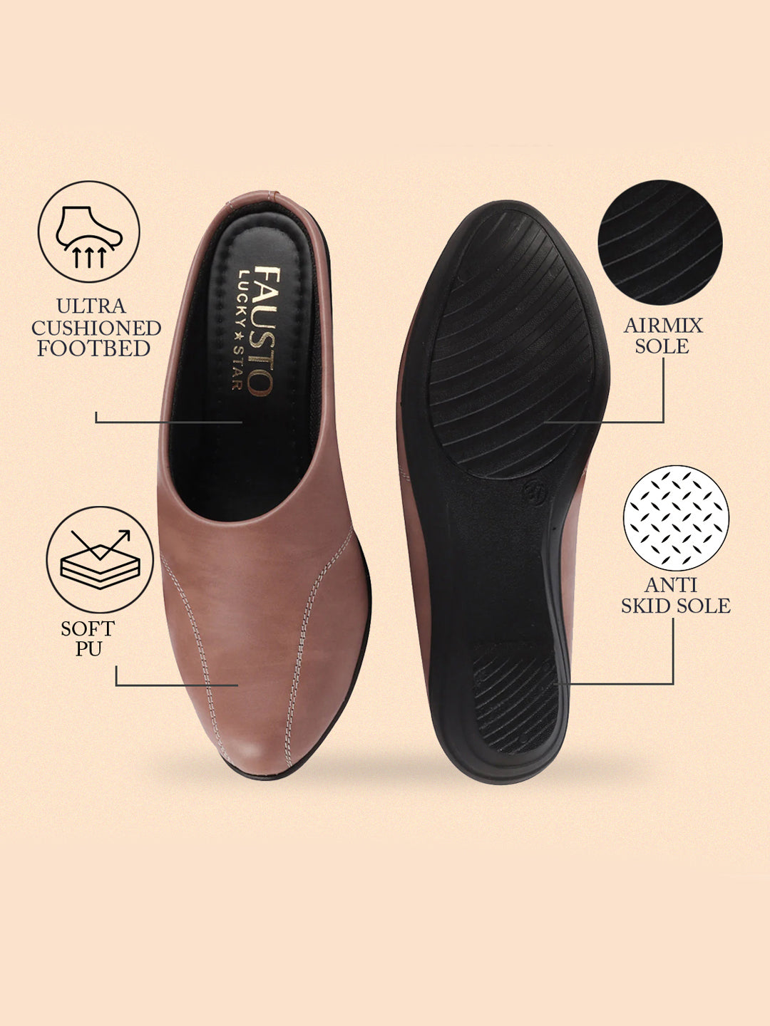 Shop Women Peach Formal Back Open Platform Wedge Heel Slip On Mule Shoes Online.
