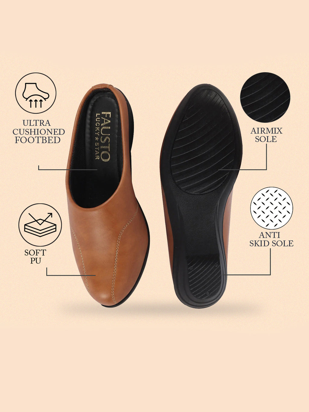 Shop Women Tan Formal Back Open Platform Wedge Heel Slip On Mule Shoes Online.