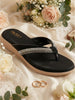 Women Black Embellished Shimmery Cross Strap Toe Ring Wedding Slip On Slippers|Soft Cushioned Footbed Wedge Sandals|Party, Mehndi, Festive