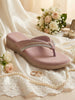 Women Lavender Elegant Embellished Shimmery Wedding T-Strap Flat Slip On Slippers|Soft Cushioned Footbed|Party, Reception, Festive