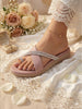 Women Lavender Embellished Shimmery Cross Strap Toe Ring Wedding Slip On Slippers|Soft Cushioned Footbed Wedge Sandals|Party, Mehndi, Festive