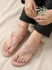 Women Pink Embellished Wedding Slip-On Flats with Bow Design Studded T-Strap|Ethnic Wedge Sandals with Cushioned Insole|Party, Festive