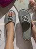Women Grey Open Toe Flat Buckle Slip On Sliders | Cushioned Insole Slippers with Extra Comfort | Trendy Flat House Sandals for All Day Wear
