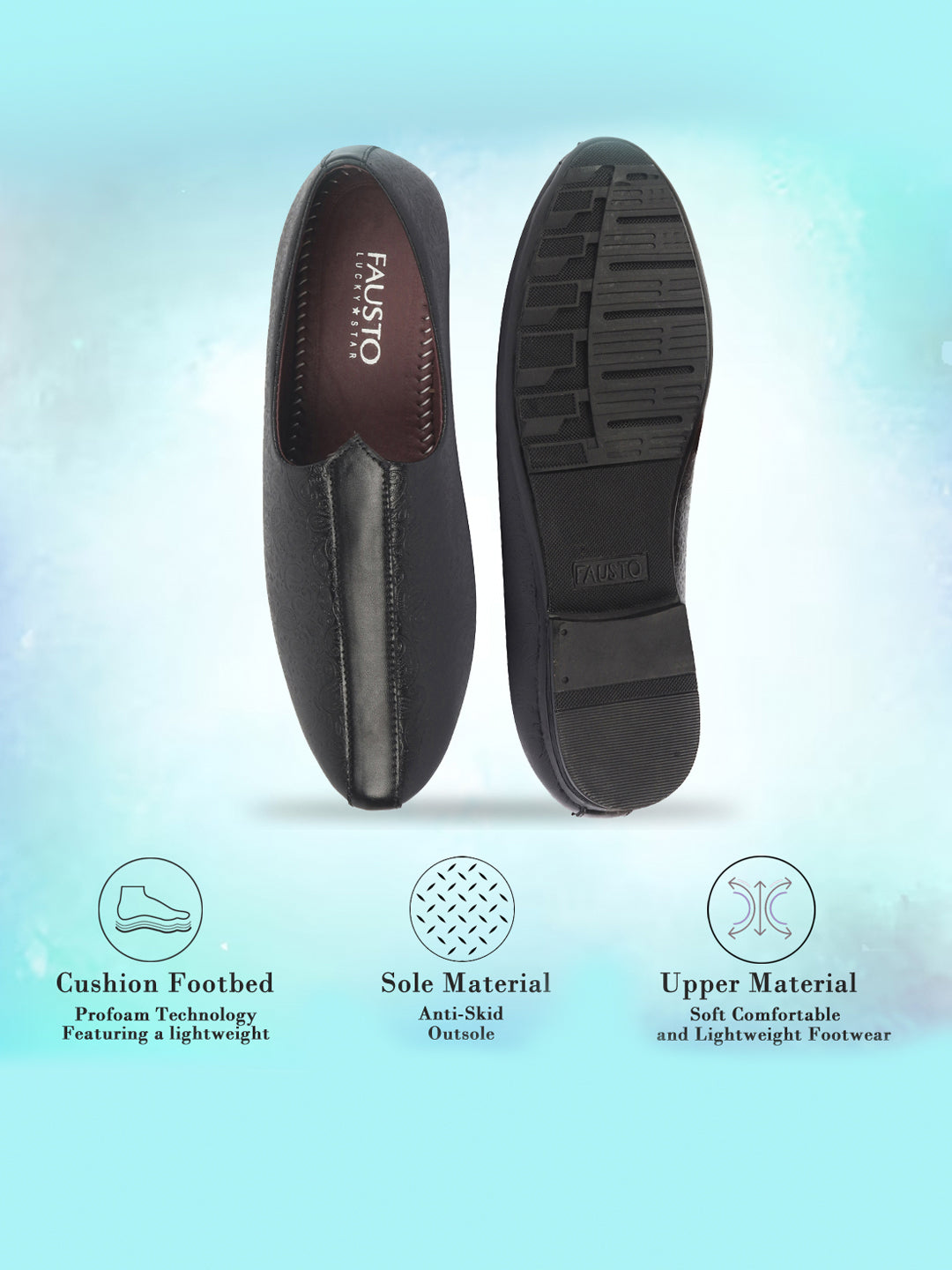 Shop Basics Men Black Textured Floral Prints Slip On Ethnic Juttis and Mojaris Online.