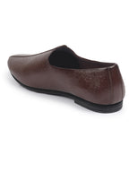 Shop Basics Men Brown Textured Floral Prints Slip On Ethnic Juttis and Mojaris Online.