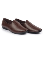 Shop Basics Men Brown Textured Floral Prints Slip On Ethnic Juttis and Mojaris Online.