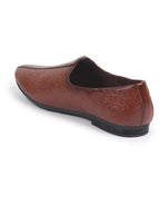 Shop Basics Men Tan Textured Floral Prints Slip On Ethnic Juttis and Mojaris Online.