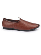 Shop Basics Men Tan Textured Floral Prints Slip On Ethnic Juttis and Mojaris Online.