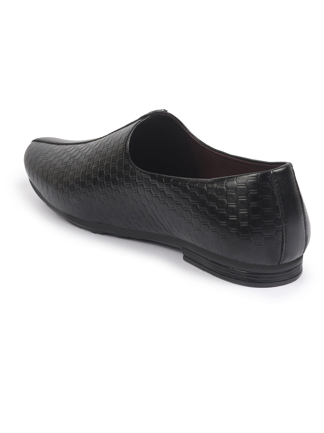 Shop Basics Men Black Embossed Design Ethnic Slip On Juttis and Mojaris Online.