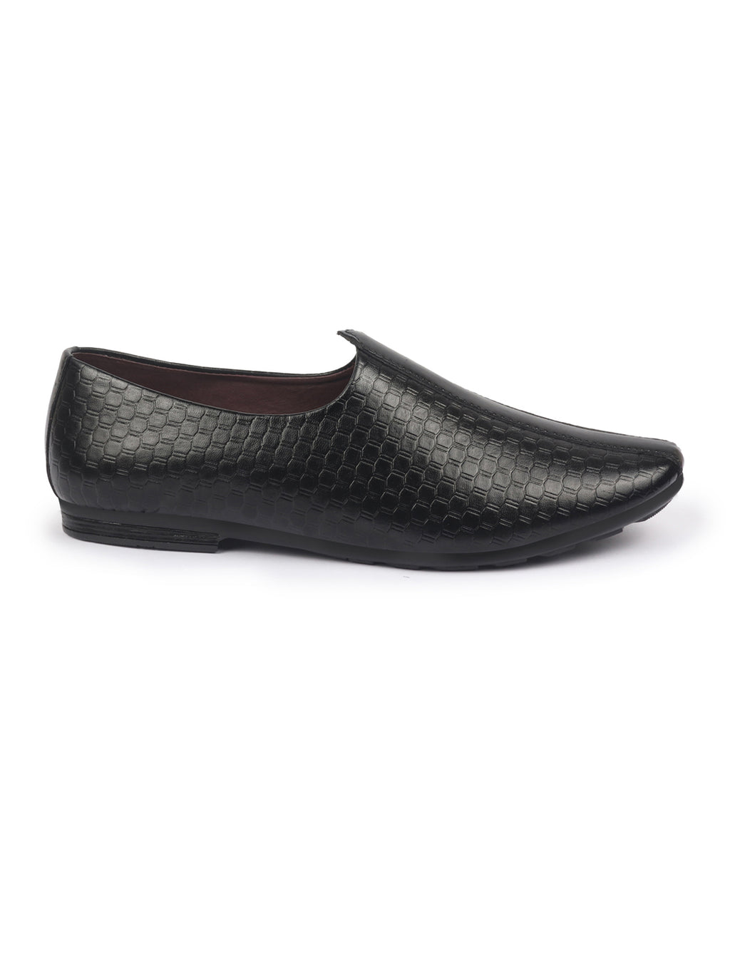 Shop Basics Men Black Embossed Design Ethnic Slip On Juttis and Mojaris Online.