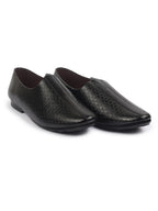 Shop Basics Men Black Embossed Design Ethnic Slip On Juttis and Mojaris Online.