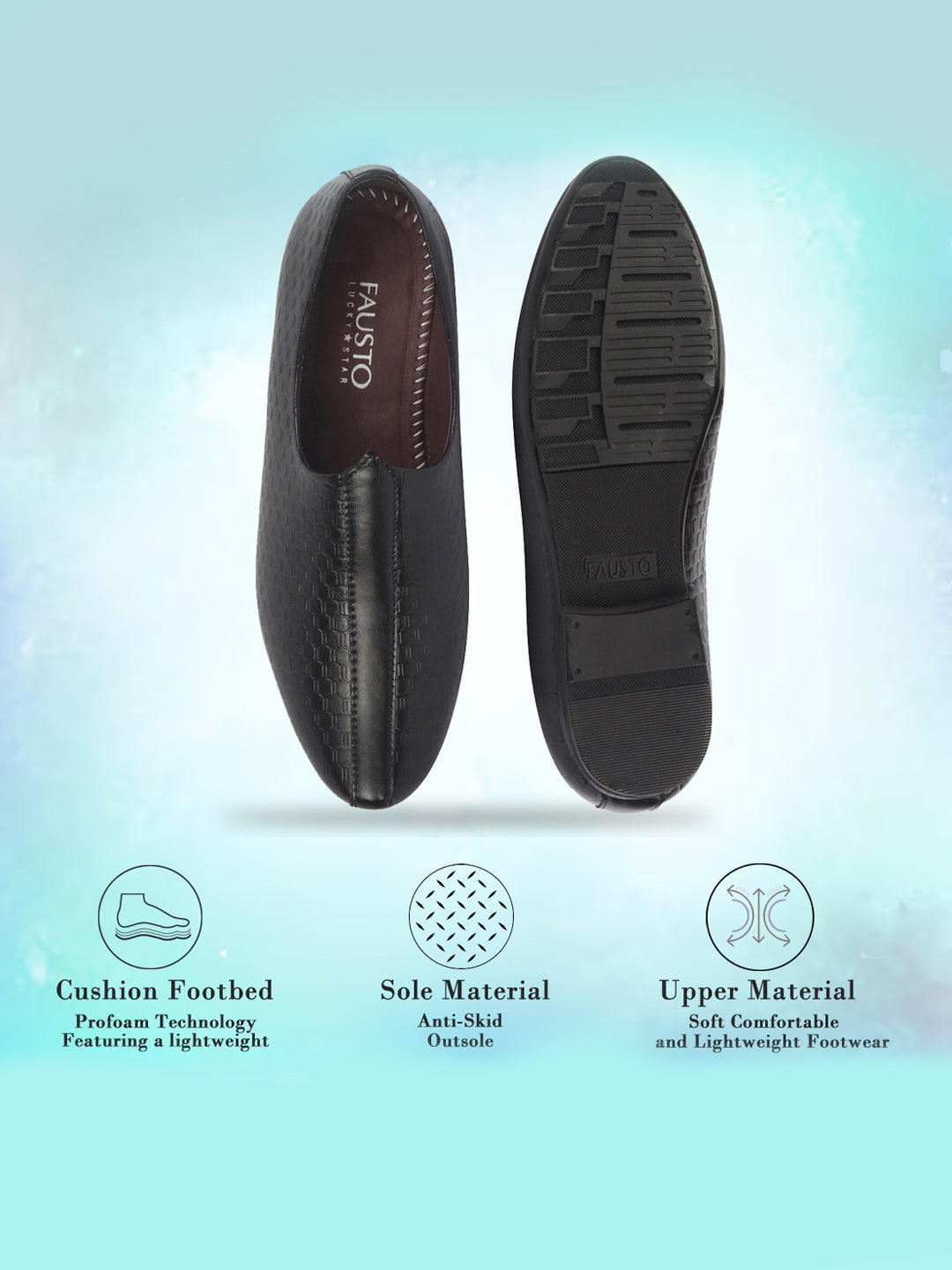 Shop Basics Men Black Embossed Design Ethnic Slip On Juttis and Mojaris Online.