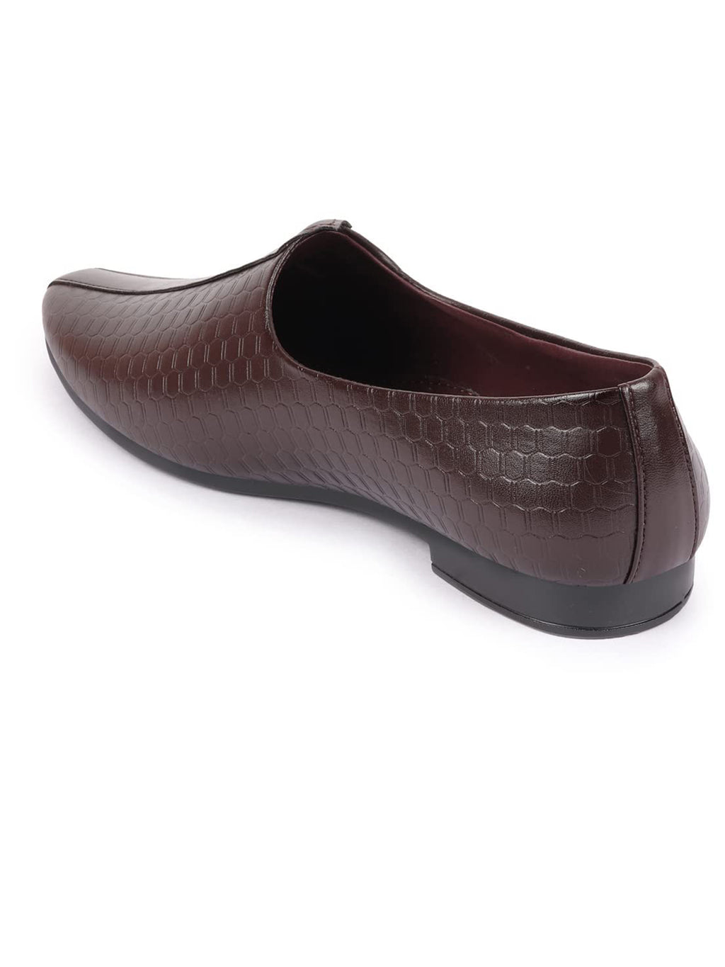 Shop Basics Men Brown Embossed Design Ethnic Slip On Juttis and Mojaris Online.