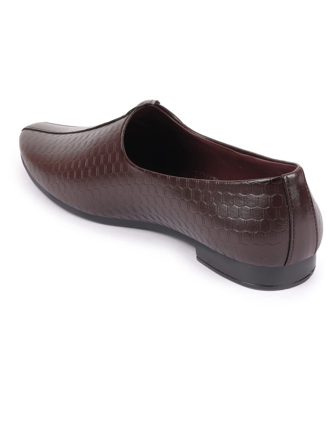 Shop Basics Men Brown Embossed Design Ethnic Slip On Juttis and Mojaris Online.