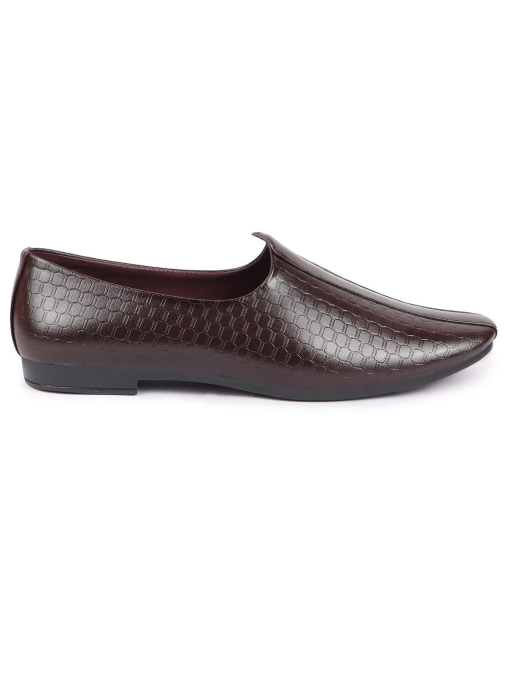 Shop Basics Men Brown Embossed Design Ethnic Slip On Juttis and Mojaris Online.
