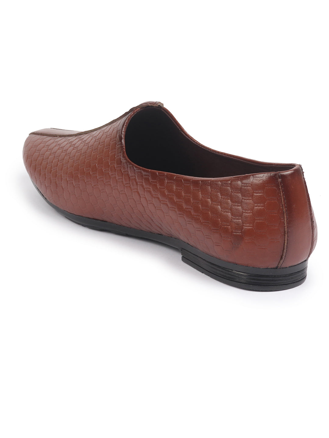 Shop Basics Men Tan Embossed Design Ethnic Slip On Juttis and Mojaris Online.