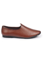 Shop Basics Men Tan Embossed Design Ethnic Slip On Juttis and Mojaris Online.