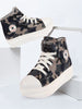 Women Navy Blue High Ankle Top Wedge Heels Camouflage Print Canvas Lace Up Sneakers Shoes